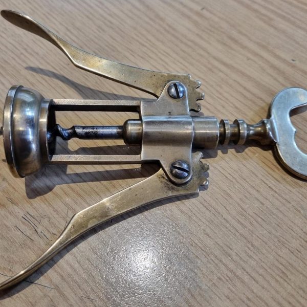 Vintage brass open frame corkscrew with butterfly winder c 1900