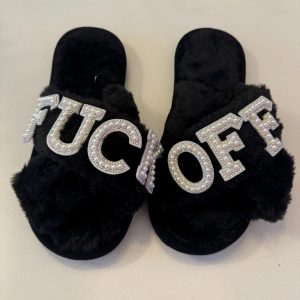 F*CK OFF fluffy embellished slippers  birthday | Christmas gift – various  colours available | novelty gift | stocking filler | offensive