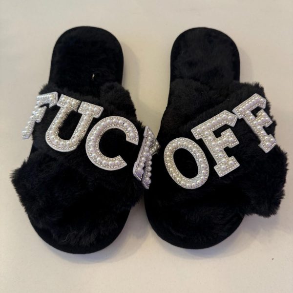 F*CK OFF fluffy embellished slippers  birthday | Christmas gift – various  colours available | novelty gift | stocking filler | offensive