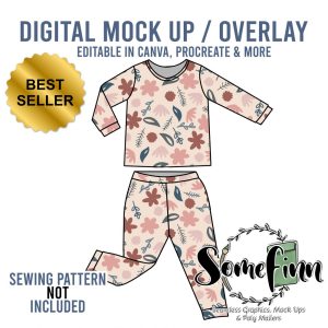 Pajamas Mock-Up / Pjs Mock Up / Two piece long sleeve Digital Mock up clothing shirt kids baby / Photoshop and PNG / Instructions Included