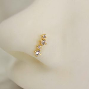 Gold Nose Stud, 20g Thin Zig Zag Gem Decor Nose Bone Stud L Shape Nose Piercing Stud, 20g Gold Nose Piercing Jewelry