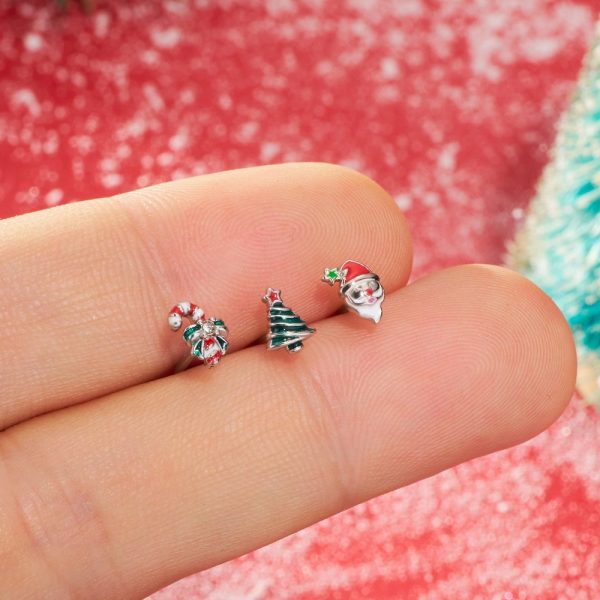 3pcs 20G Christmas L Shape Silver Nose Stud/Nose Ring/Nose Jewelry/Nose Piercing/Bowknot Nose Stud/Straight Stud/Tiny Nose Stud/Gift For Her