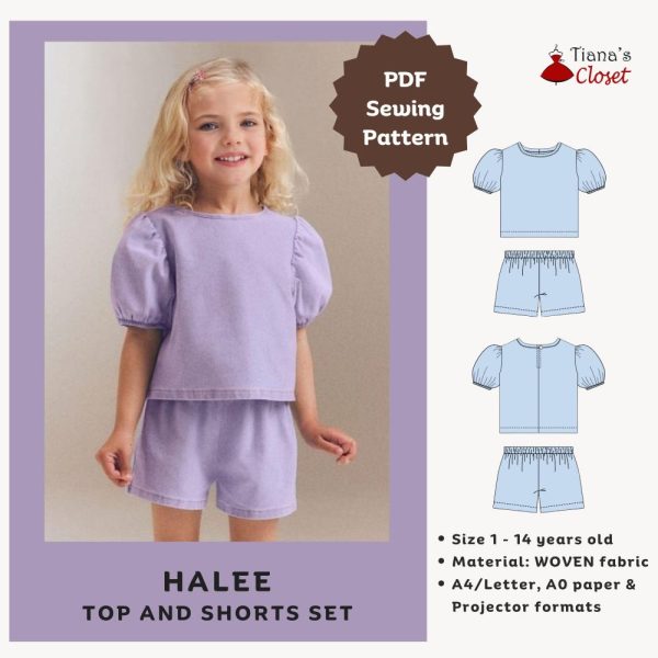 Halee top and shorts set – PDF sewing pattern | Beginner friendly pattern for girl | Printable sewing pattern | Easy sewing pattern for kids