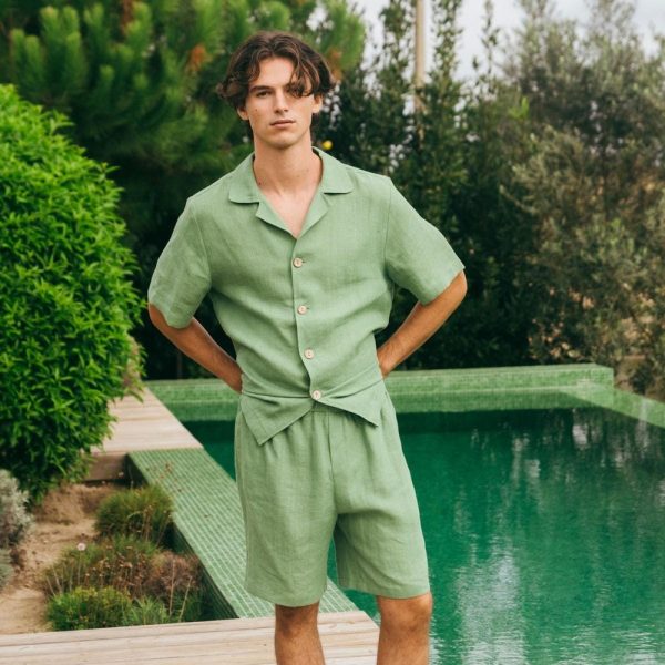 Linen loungewear set ASPEN. Short sleeve pyjama. Men’s pyjama sets.