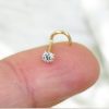 14K Gold Butterfly Nose Stud, 20g Dainty Dangling Gem L Shape Corkscrew Nose Stud, Gold Nose Jewelry, L Bend Screw Nose Piercing Stud Ring