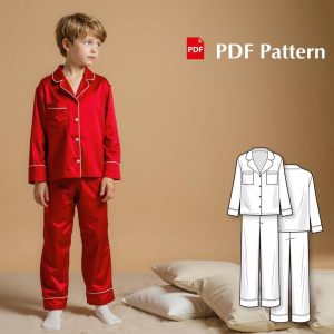 Boys and Girls  Button Down Pajama Set Sewing Pattern, PDF Pattern for Woven Pajamas, Flannel Lapel Collar PJ Set, DIY Sleepwear for Kids