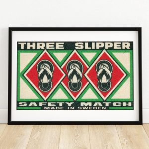 Three Slippers – Matchbox Print – Aesthetic Wall Art – Vintage Swedish Art – Matchbox Wall Poster – Vintage Poster Print
