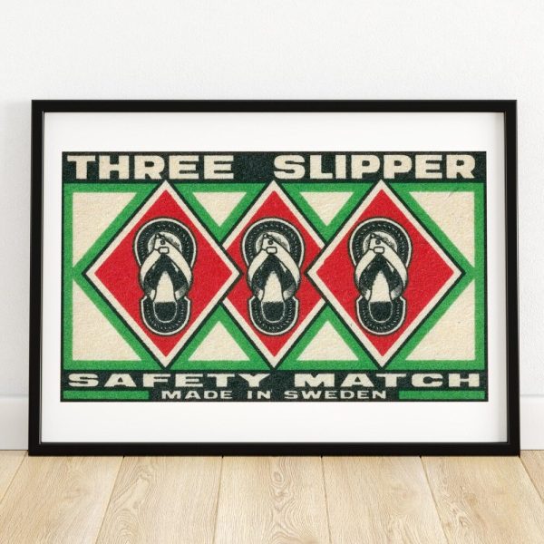 Three Slippers – Matchbox Print – Aesthetic Wall Art – Vintage Swedish Art – Matchbox Wall Poster – Vintage Poster Print