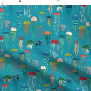 Colorful Jellyfish Apparel Fabric – Just Jellies by katerhees – Coastal Nautical Aqua Beach Ocean Seaside Clothing Fabric by Spoonflower