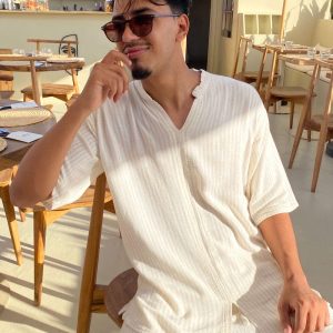 Men’s 100% Linen Shirt and Pants Set – Premium Flax Fabric, Casual Tunic and Trousers – Organic Comfortable Spring/Summer Outfit