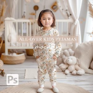 Toddler Girl Pyjamas MOCKUP, All-Over Print Two Pieces Kids Pajamas, Cozy Toddler Sleepwear Set PSD Mock-up, Children Nightwear Mockup