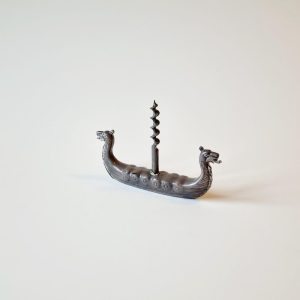 Vintage corkscrew for unique barware wine opener Scandinavian viking ship with dragon heads nickel silver, mancave decor, wine lover gift