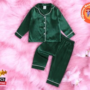 Kids Pajama Set | Baby Contrast Trim Sleepwear | Long Sleeve Button-Up Top & Pants | Lapel Neck Loungewear Outfit | Gift for Youngsters