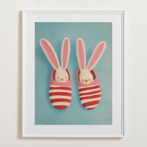 Bunny Slippers Art, Stripe Wall Art, Nursery Deco, Children’s Poster, Kids Room Print, Pink Bedroom Art, Instant Download,Printable Wall Art