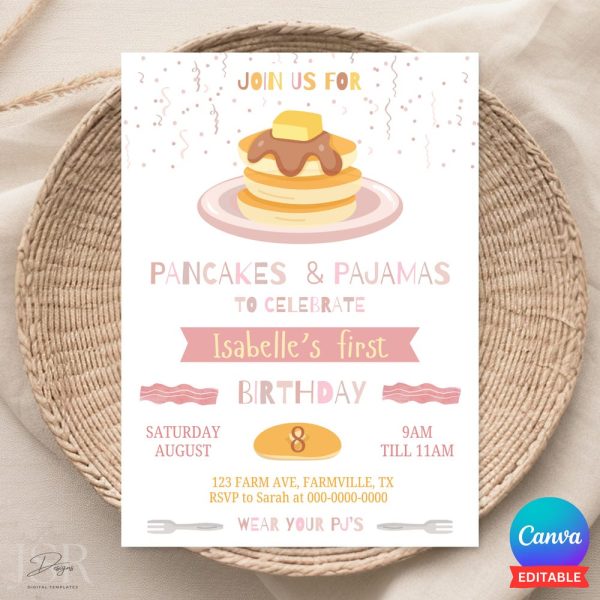 Pancake Party Invite Pancake Birthday Invite Pancake Birthday Invitation Pancake Party Invitation Pancake Theme Party Editable Template