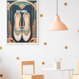 Art Deco Work From Home Office Decor | Plot Twist I’m Wearing Slippers | Framed Home Office Wall Art Print | Remote Work Humor Gift