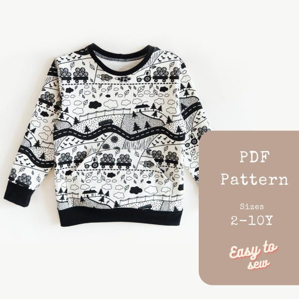 Kids Sweatshirt Sewing Pattern PDF Instant Download | PDF Sewing Patterns Toddler |  Kids Sewing Patterns for Beginners | Sweatshirt Pattern