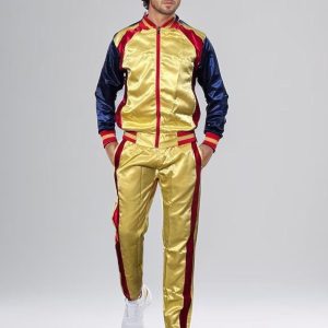 Shiny satin tracksuit with side stripes suit men’s sport suit women’s jogging suit satin suit two-piece tracksuits leisure