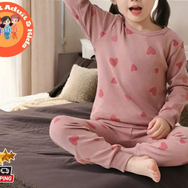 Girls Cotton Pajama Set | Long Sleeve Cat PJs | Personalized Sleepwear for Toddlers & Kids | Cute Custom Pajamas | Age 2-14 Years