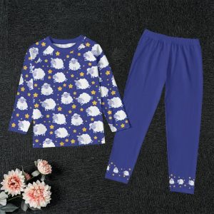 Night Sheep Kid’s Pajama Set – Dark Blue – Soft, Stretchy, Comfortable fabric – Cute Design – Gift for Kids