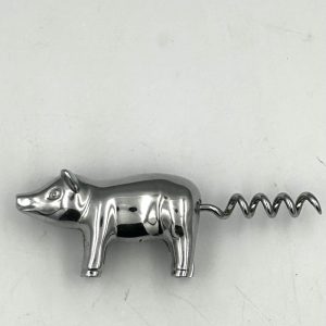 Vintage Chrome Plated Pig Corkscrew Midcentury Barware