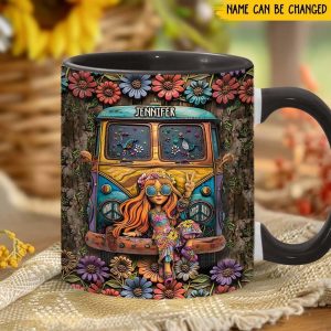 Awesome Caravan Personalized Hippie Accent Mug, Campervan Enamel Camp Mug, Custom Camper Van Gift, Accessories Camping Mug, Custom Mug 2025