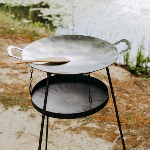 Camp Fire Skillet With Stand, Stainless Steel Cowboy Wok for Outdoor Cooking, Camping, Bushcraft, Bonfire & Charcoal Grill
