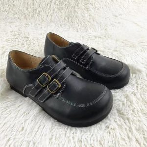 Black Genuine Leather Women’s Wide-Fit Shoes – Top Grain Cowhide Low-Top Slip-On, Forest Casual Spring/Summer