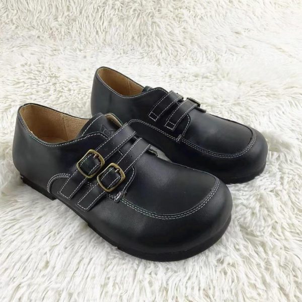 Black Genuine Leather Women’s Wide-Fit Shoes – Top Grain Cowhide Low-Top Slip-On, Forest Casual Spring/Summer