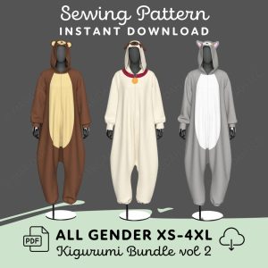 Kigurumi Pack vol 2 | XS-4XL PDF Cosplay Pattern | Animal Pajama Jumper | Digital Download Print at Home Pattern