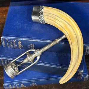 Antique 19th Century French Boar Tusk and Sterling Corkscrew