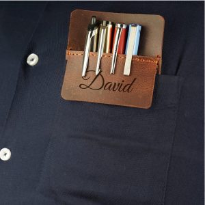 Personalized LEATHER POCKET PROTECTOR Holder Pen Custom Engraved Accessories Keychain Fathers Day Gift for Him Dad Boyfriend Men Office Boss