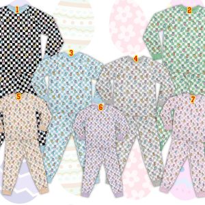 Happy Easter Bunny Checkered Pajama Sets, Matching Family Easter Pajamas, Springtime Easter Pajamas For Family, Pastel Color Holiday Pajamas