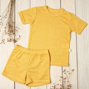 Linen two Piece Short Kid’s Pyjama Short Sleeve Shirt and Shorts for Children good for Summer
