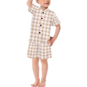 Cozy Light Brown Checkered Pajama Set – Unisex Comfort for Kids