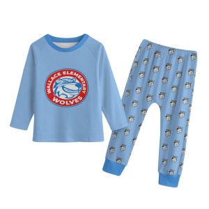 Wallace Elementary Wolves Kids Pajama Set | School Spirit Sleep Shirt and Pants PJs for Boys or Girls
