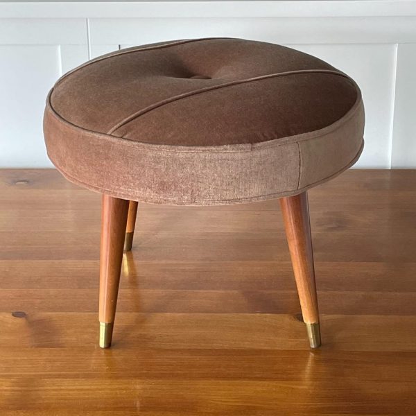 Ottoman, Pouf, Small Seat, Foot Stool “Louise Style” Upholstered Seat w/Tapered Wood Legs MCM Living Room Bedroom Home Furniture Decor Gift