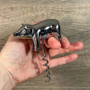 Vintage Solid Heavy Fat Silver Tone Metal Piggy Corkscrew | Essential Every Day Kitchenalia | Farmhouse Home Decor | Farm Animal Accessories