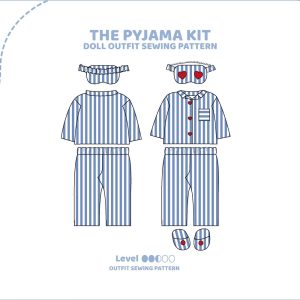 Pyjama. Pdf sewing pattern. Doll clothes pyjama pants, shirt, sleeping mask & slippers. Fits Tinypawspattern stuffed animal dolls. Download.