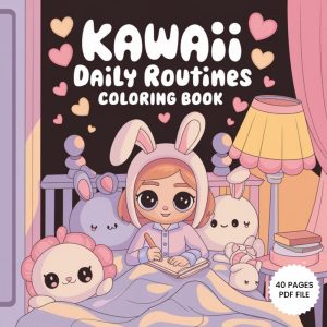Kawaii Daily Routines Coloring Pages | Chibi Girls Skincare Pajama Time | Cute Self-Care Coloring Book | Cozy Printable PDF for Kids